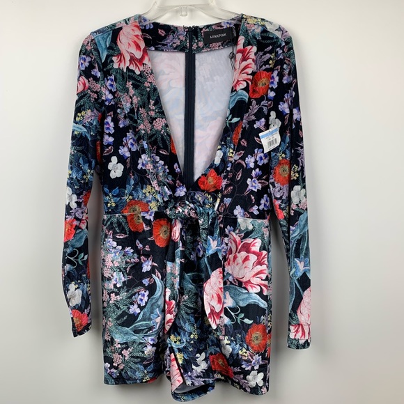 MINKPINK Pants - MinkPink Womens Romper Botanica Velvet Playsuit L